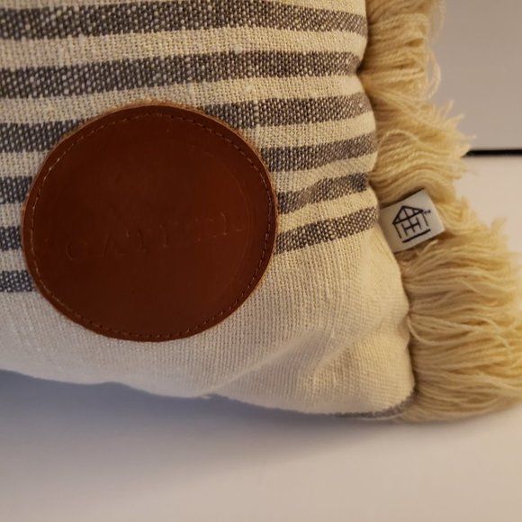 Hearth & Hand Magnolia Gather Throw Pillow with Fringe Black Cream 20x12 - Picture 2 of 5